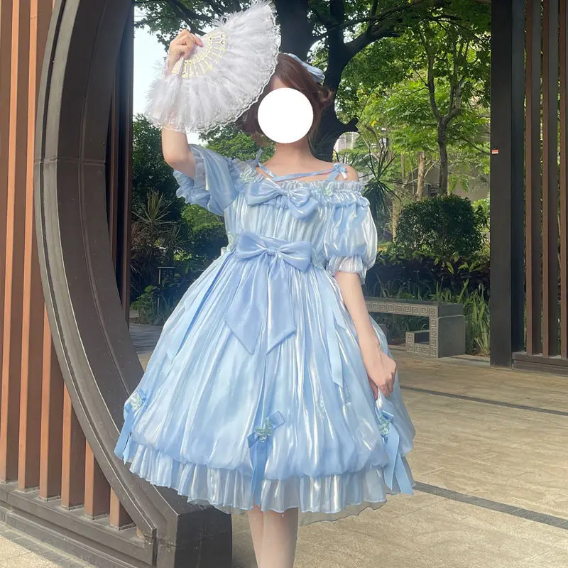 יפנית הגותי לוליטה נסיכה השמלה נשים ויקטוריאני רטרו קשת קפלים חתונה שמלות ערב בנות חמודות חמודות פיות Vestidos - 0