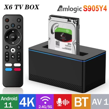 X6-Smart TV Box Amlogic S905Y4 Quad Core 2G16G SATA6 דיסקים קשיחים 2.4/5G WIFI BT4.0 4K ביוטיוב, נטפליקס טלוויזיה נייד קידומת לעומת X98