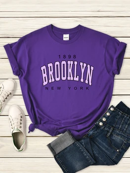 1898, ברוקלין ניו-יורק נשים חולצת רחוב מותג מזדמן חולצת טי אופנה וינטאג', בגדי קיץ איכות שרוול קצר לנשים