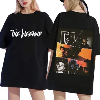 שנות ה-90 הראפר The Weeknd חולצות גברים אופנה דו צדדית מודפסים לכל היותר משובח בגדים שרוול קצר קלאסי כותנה חולצת טי שירט שחורה.