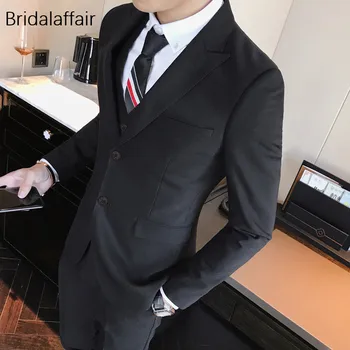 KUSON גברים שחורים החליפה 3Pcs רשמית החליפה Mens נשף החתונה החתן חליפות המותאמות Slim Fit Mens חליפות 2018 (ז ' קט+מכנסיים+וסט)
