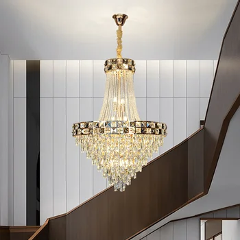 נברשות אורות מודרניים גביש יוקרה וילה המדרגות בלובי המלון הסלון Led תאורה פנימית קישוט