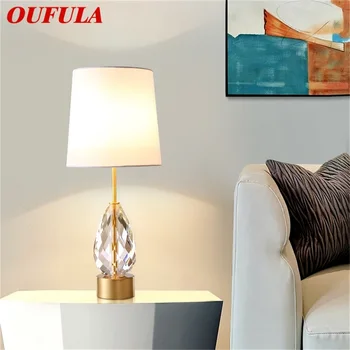 OUFULA פליז מנורת שולחן עכשווי, יצירתי השולחן תאורה LED קריסטל קישוט הבית.
