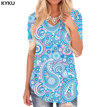 KYKU פרח טי-שירט נשים מופשט V-צוואר חולצת טי פסיכדלי חולצות 3d נשים בגדי היפ הופ מגניב בסגנון באיכות גבוהה