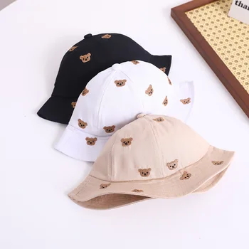 2023 בייבי קאפ רקמה דוב תינוק הכובעים בנות בנים כותנה קיץ לילדים דלי כובע לילדים התינוק שמש כובעי 1-3Y