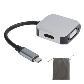 סוג‑C ל-HDMI תואם + 1080P VGA USB Hub תחנת עגינה Adapter Plug and Play