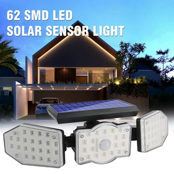 חדש 62 SMD שלוש הראש LED סולארית חיישן אור פטיו בחצר אנרגיה סולארית אור הקיר תנועה חיצוני חיישן אור