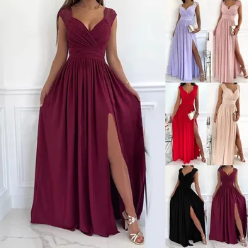 אופנה שמלה אישה קיץ ללא שרוולים מוצק Colro ללא משענת קפלים, פיצול מכירת שמלות מזדמנים Vestidos Dropshipping SZE1996