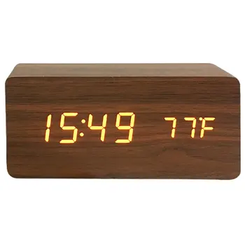 הוביל עץ, שעון מעורר שליטה קולית אילם טמפרטורה דיגיטלי שעון מעורר עבור חדרי שינה USB/AAA מופעל אלקטרונית שולחן העבודה שעונים