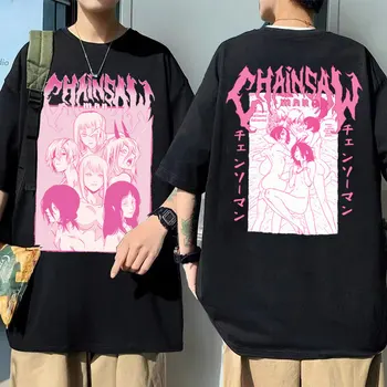 אנימה יפנית המסור אדם Makima חולצות קיץ גברים נשים מנגה Harajuku חולצת קריקטורה Reze כוח דו צדדית הדפסה חולצת טי