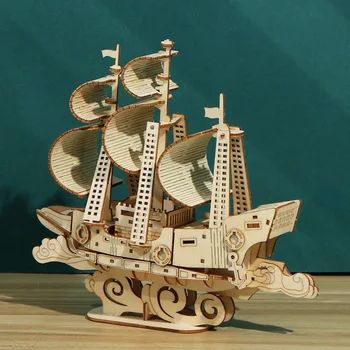 מכניים הילוכים הים מפרש 3D מעץ בניית מודל ערכות DIY פאזלים צעצועים לילדים מתנות יום הולדת עיצוב הבית
