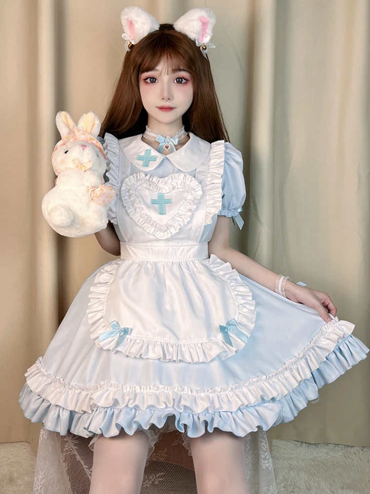 שמנת מתוקה ורוד שמלה לוליטה בחורה חמודה משרתות ללבוש את המדים עם שרוולים קצרים תלבושות אחות שמלות יפנית העוזרת שמלה לוליטה - 1