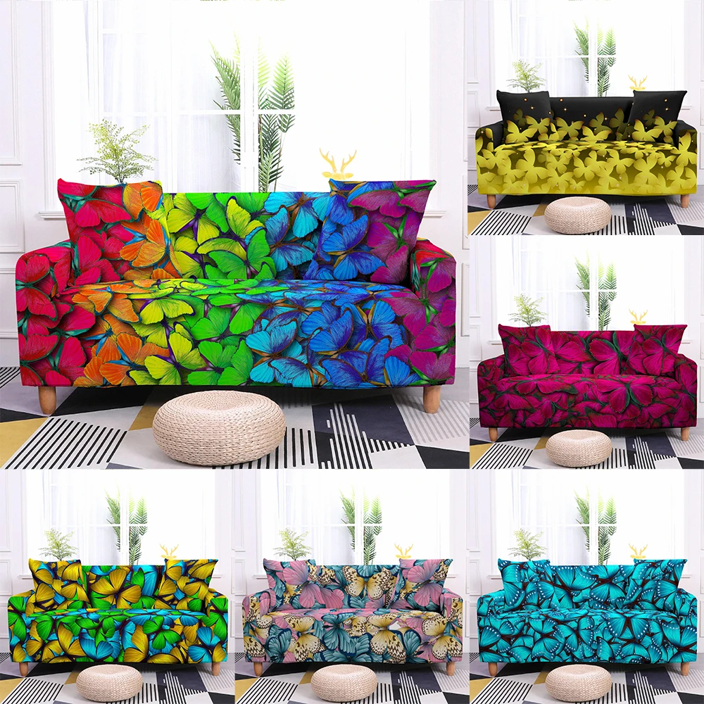 צבע הפרפר Elasticated ספה כיסוי עבור הסלון 1/2/3/4 Seaters כרית כיסוי לכיסוי רהיטים ספה Housses דה כנאפה - 1