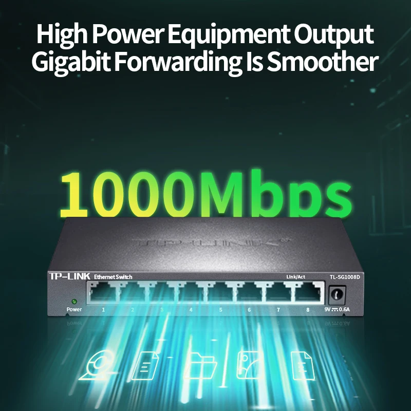 TP-Link 8 Port Gigabit Ethernet Switch 1000Mbps רשת החלפת תקע RJ45 לשחק ברשת רכזת אינטרנט ספליטר TL-SG1008D - 1