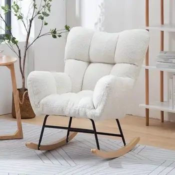 כסא נדנדה לבן הרועה נדנדה מבטא כיסא כיסא מרופד עם משענת גבוהה כורסה נוחה בצד הכיסא בסלון משרדים