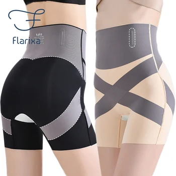 Flarixa לחצות דחיסה תחתונים ללא תפרים גבוהה המותניים שטוח בטן בוקסר נשים היפ הרמת בטן הרזיה תחתונים בטיחות קצרים.