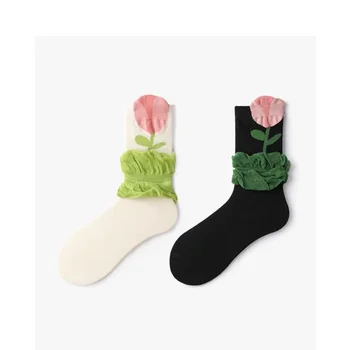 גרביים לילדים פרח תלת-מימדי בינוני גרביים. באביב, בקיץ ובסתיו עלים ירוקים חדשים לנשימה הסיטוניים