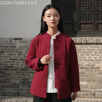החורף החדשה קנבוס כותנה בסגנון סיני מעיל נשים של טאי צ ' י בגדים הלאומי בסגנון רטרו סטנד-אפ קולר חם מעיל מרופד 2023