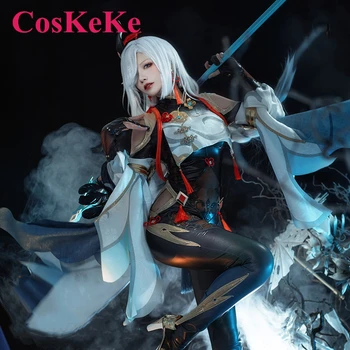 CosKeKe Shenhe קוספליי אנימה המשחק Genshin השפעה תחפושת מתוקה מהממת מדים שמלה נשים, מסיבת ליל כל הקדושים משחק תפקידים בגדים