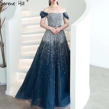 Serene Hill כחול יוקרה קו שמלות ערב שמלות 2023 חרוזים תכשיטים תחרה לנשים מסיבת LA71157A