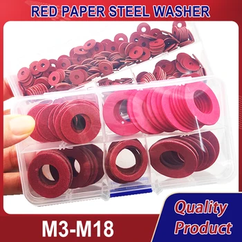 M3-M18 נייר אדום שטוח בידוד מכונת כביסה סיבים אטם סט חשמלי אלקטרוני בידוד נייר אדום פלדה מכונת כביסה להגדיר ערכת