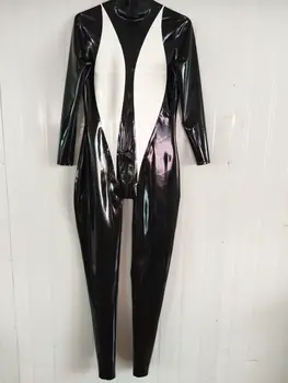 חדש לטקס גומי 100% גומי Catsuit שחור לבן צבעוני בגד גוף מתחרה מדים גודל XS-XXL 0.4 מ 