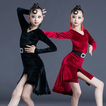ילדים ריקודים לטיניים שמלת בגד גוף שחור בנות רוקדות בגדי ים חצאית הילדים בפועל תחפושות ציצית שמלת ריקוד סתיו