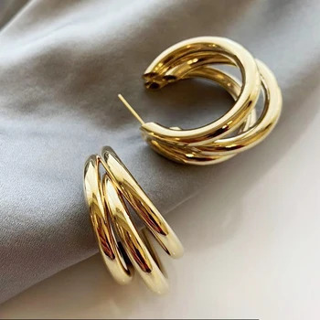 Wintrue קוריאנית מתכת אלגנטית חישוק העגיל אישה 2023 חדש בציר זהב צבע גיאומטריים הצהרה תכשיטים עגילים Brincos מתנה