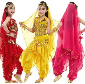 JUSTSAIYAN בטן ריקודי ילדים, ריקודי בטן תלבושות ריקוד מזרחי תלבושות ילדה רקדנית בטן בגדים הודיים תחפושות לילדים