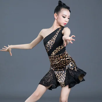 ילדים סקסית כתף אחת נמר הלטינית שמלת ילדה ביצועים צ ' אצ ' ה רוקדים dresss