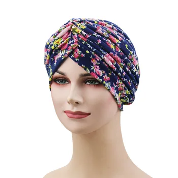 נשים מוסלמיות כותנה רכה קפלים הדפס כובע טורבן הכובעים Banadans סרטן הגולגולת כימותרפיה כובעים כובעי ראש לעטוף אביזרים לשיער