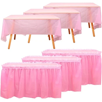 Holaroom חד פעמיות שולחן חצאית פלסטיק המסיבה 6 צבעים 75x430cm כיסוי שולחן עבור יום הולדת שמח. מסיבת החתונה פסטיבל קישוט