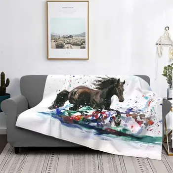 ציור בצבעי מים ציור הסוס שמיכה דוהר אוהבי בעלי חיים קטיפה לזרוק את השמיכה בחדר השינה ספה נייד רך חם כיסויי מיטה