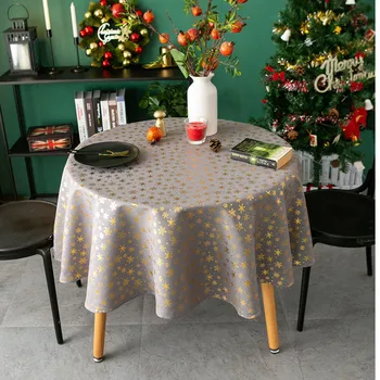 חג המולד המפה Bronzing פתית שלג מודפס שולחן עגול בד כותנה כיסוי שולחן האוכל בחתונה שנה חדשה קישוט