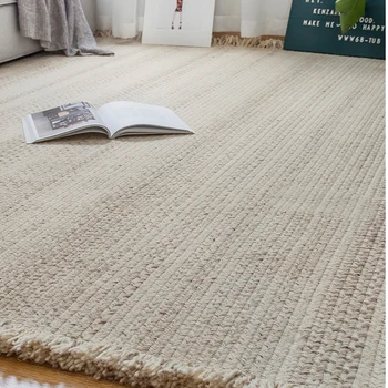 חדש-יד ארוג צמר שטיחים עבור הסלון נורדי פשוט שטיח שטיח לחדר השינה ליד המיטה שולחן קפה שטיח שטיח הבית עם ציצית