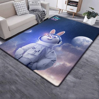 קריקטורה אסטרונאוט ארנב ציור שטיחים עבור הסלון גדול באזור השטיח השחור שטיח רך קישוט הבית מחצלות בוהו שטיחים פיקניק