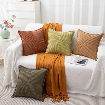 מודרני בסגנון פשוט כריות נוי בצבע אחיד קורדרוי תפירת פסים כרית כיסוי השינה המותניים ספה המושב לכרית