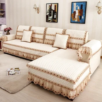 באיכות גבוהה בסגנון אירופאי סאטן ספה לכסות שילוב ערכת בד על החלקה לכריות הספה תחרה ספה להגדיר מגבת משענת גב הציפית