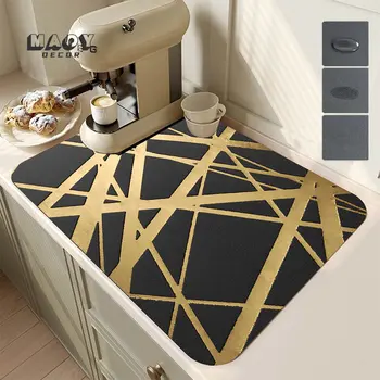 גיאומטריות ניקוז משטח סופג במיוחד גומי שחור זהב צלחת ייבוש שטיח למטבח באיכות גבוהה מפית עמיד נגד החלקה לשטיח.