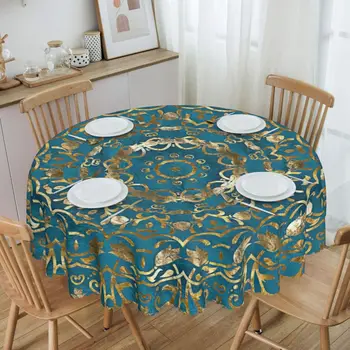 סגנון מרוקאי מנדלה מפת שולחן עגול Oilproof בוהו דפוס פרחוני שולחן בד לכסות על המטבח, 60 ס 