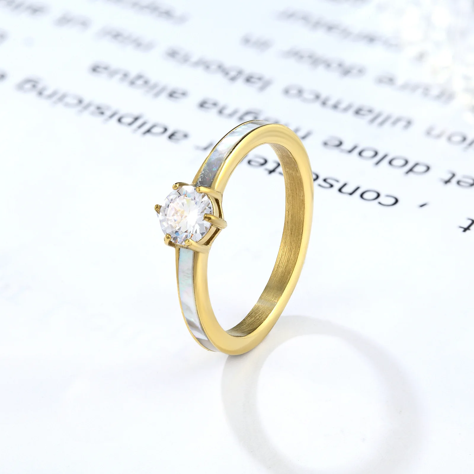 יוקרה קריסטל טיטניום פלדה נשים טבעת לבן ים פגז קריסטל טבעת של הזוג טבעת האהבה תכשיט מתנה - 2