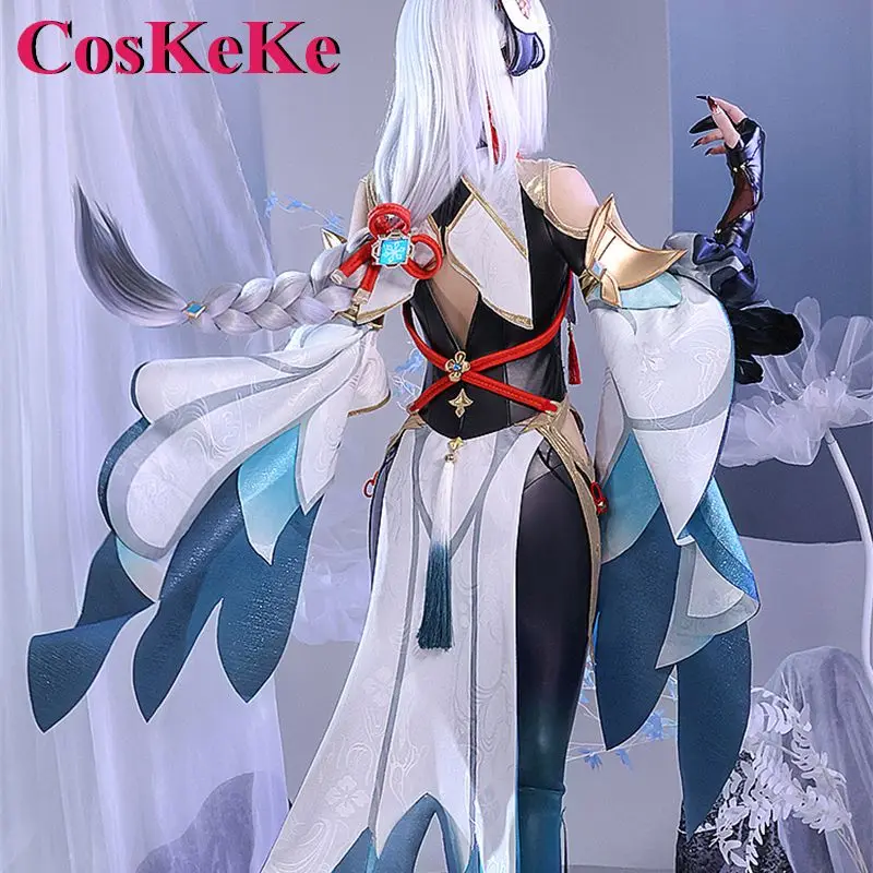 CosKeKe Shenhe קוספליי אנימה המשחק Genshin השפעה תחפושת מתוקה מהממת מדים שמלה נשים, מסיבת ליל כל הקדושים משחק תפקידים בגדים - 2