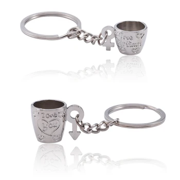 1 זוג אופנתי הזוג מחזיק מפתחות 3D כוס קפה מפתח שרשרת אוהבי מגולף אוהב את הלב מחזיק מפתחות תכשיטים מתנות חג המולד Llavero