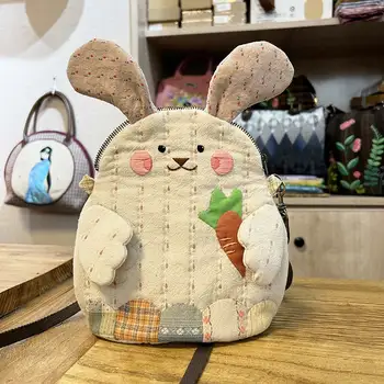 DIY קריקטורה ארנב נשים ילדים תיק כתף מבד רקמה ערכת טלאים תיק תפירה סט אימון Starter חומרי אריזה