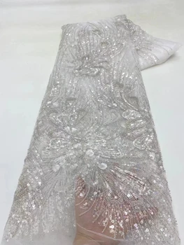 האחרון יוקרה אירופית אפריקה רקמה רשת תחרה, פאייטים נוצצים רקמה 3D פרח טול תחרה עם חרוזים שמלת ערב
