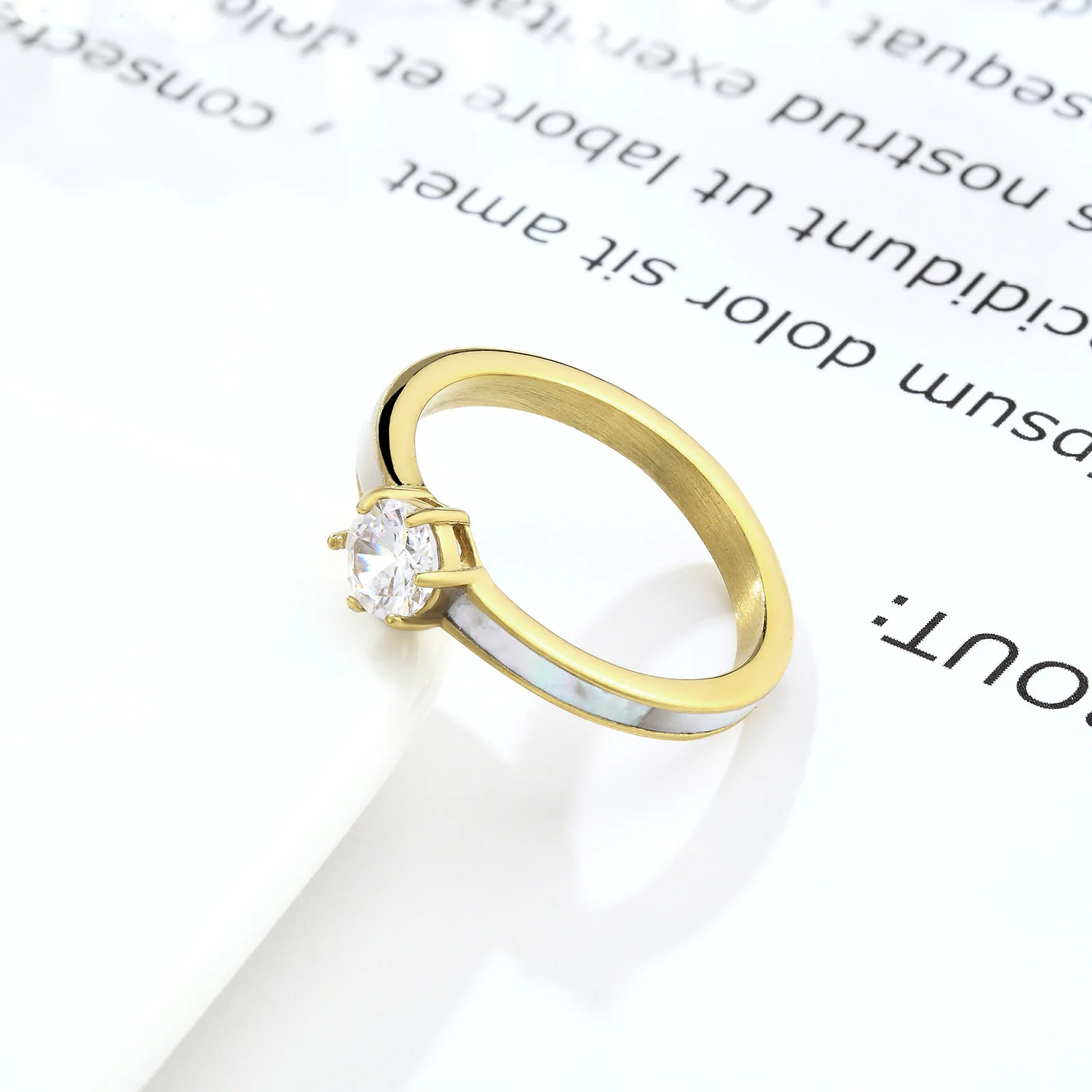 יוקרה קריסטל טיטניום פלדה נשים טבעת לבן ים פגז קריסטל טבעת של הזוג טבעת האהבה תכשיט מתנה - 3