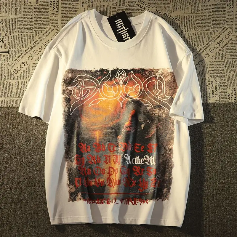 מנופחים חולצת שרוול קצר מנופחים רחוב Hiphop או צווארון גותי מזדמן Harajuku GarbageY2Ktop חולצת טי מגשר Vintageclothes - 3