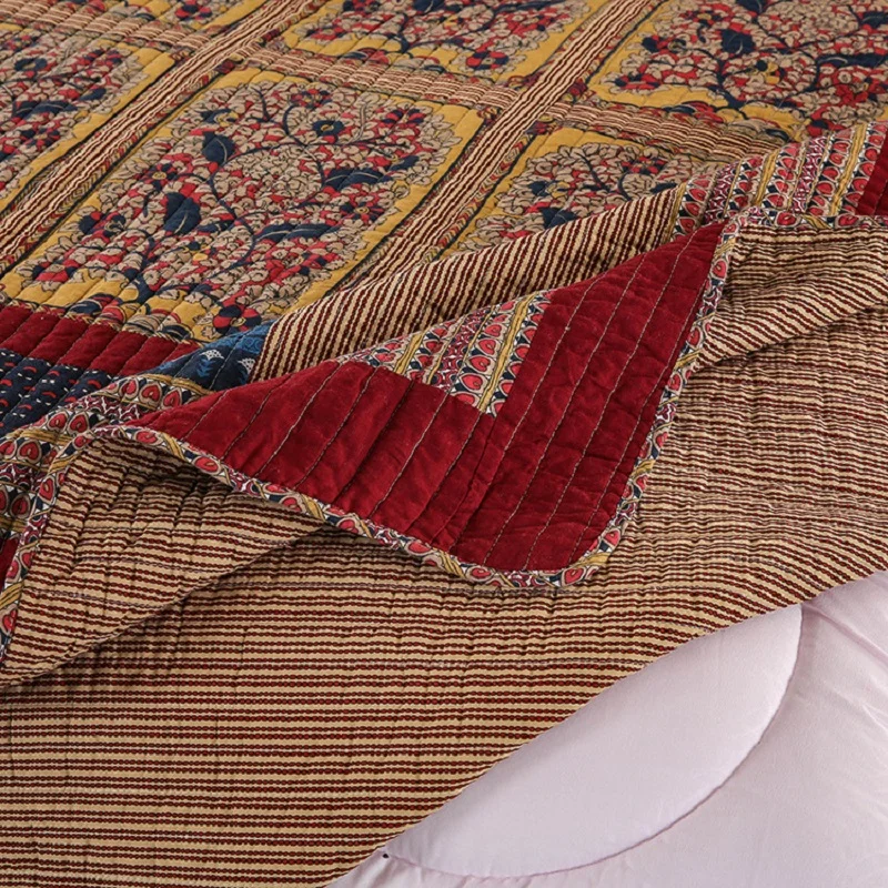בציר טלאים שמיכת כותנה סט 3PC המצעים על המיטה בעבודת יד Coverlet המלך המלכה גודל כיסוי מיטה מרופד הקיץ מנחם - 3