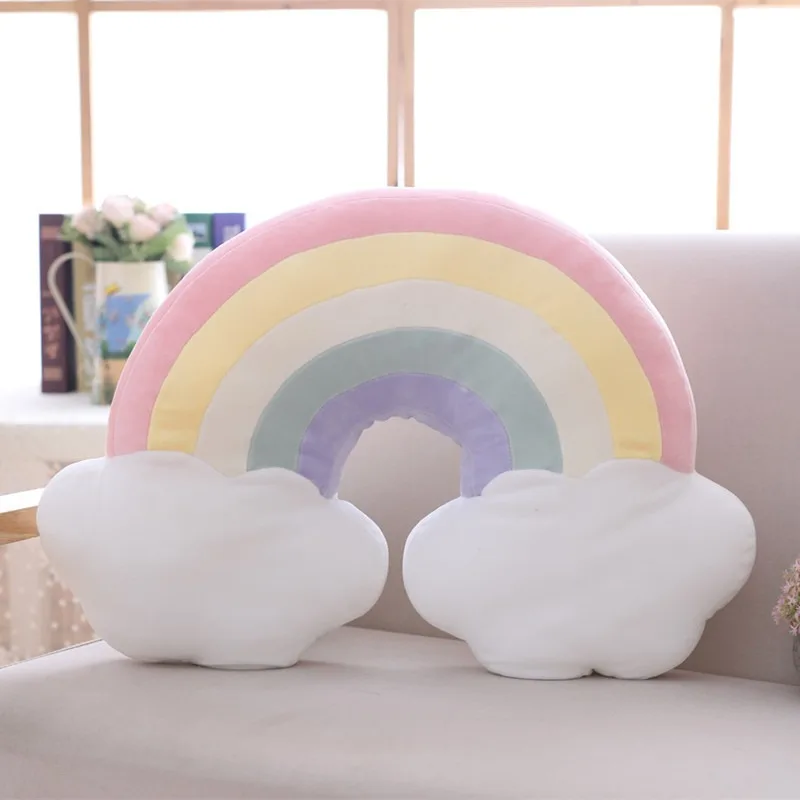 צבע ממתקים ענן כוכב ירח קשת, כרית צורה עגולה ממולאת רך הכדור כרית כרית בית ספה עיצוב כרית מתנה עבור החבר - 3