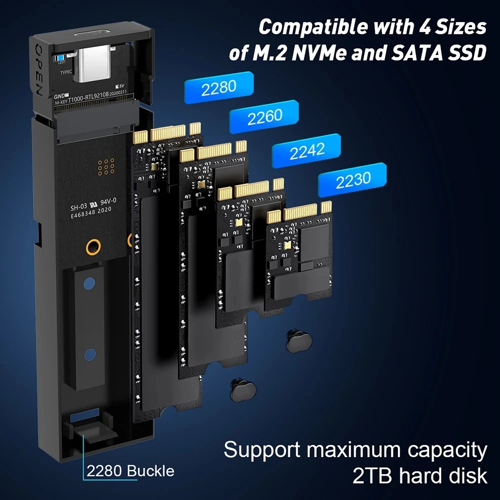 GUDGA כפול פרוטוקול מ. 2 NVMe SSD מקרה 10Gbps USB3.1 Gen2 NVMe המתחם,M2 SATA NGFF 5Gbps SSD במקרה USB-C ל-USB-Ssd מתאם - 3